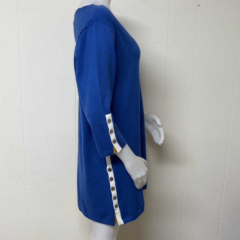 Bob Mackie Sweater Dress Womens M Royal Blue Tunic Wearable Art Button Accent - Picture 5 of 8